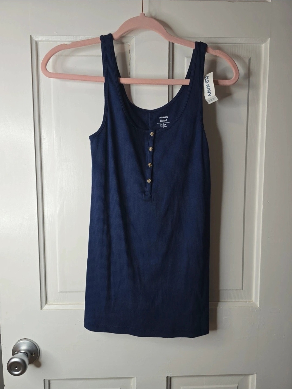 Old Navy Navy Ribbed Henley Tank Top